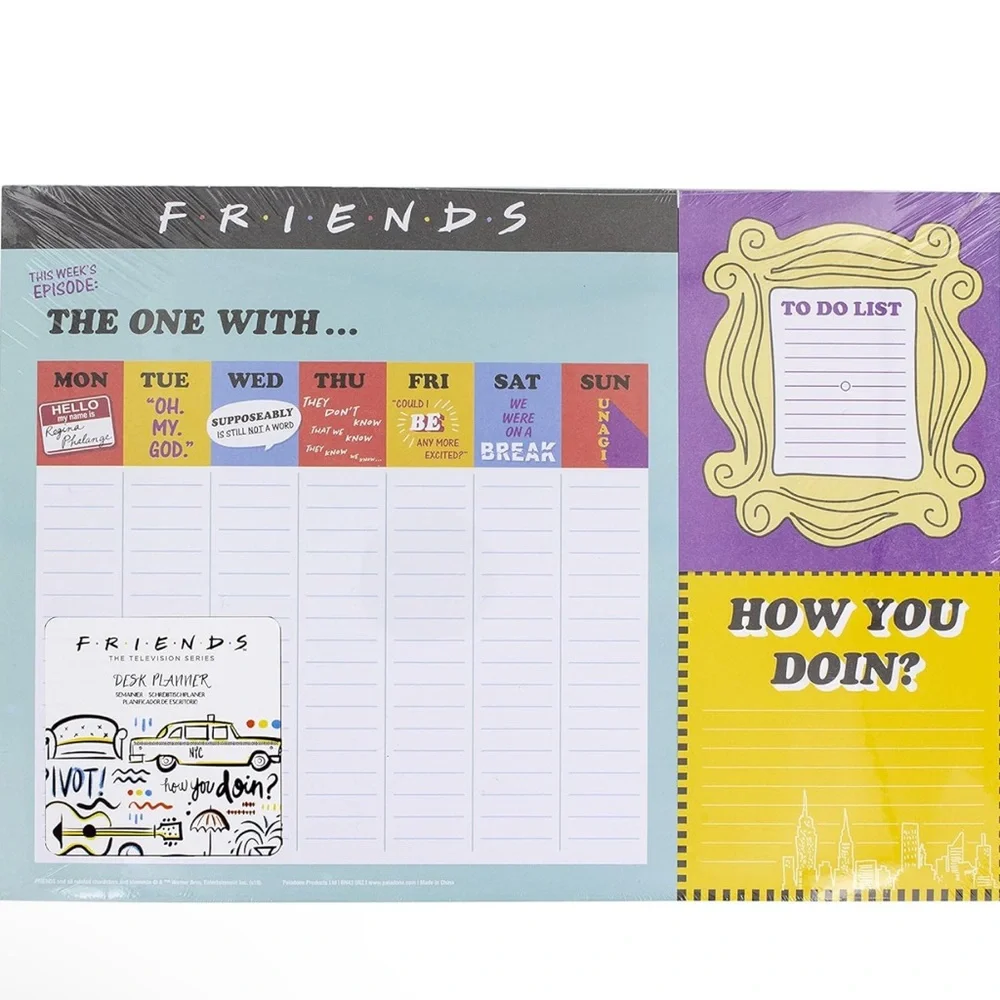 FRIENDS Weekly Desk Planner Pad in Yellow, Purple, Teal, Black